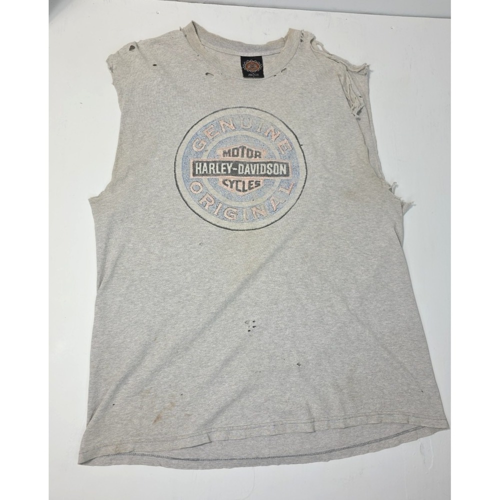 VTG Thrashed Harley Davidson Mens Shirt Large Maverick Motorcycle Biker Distress
